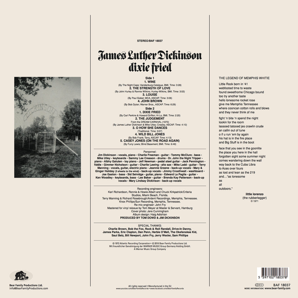 DIXIE FRIED -REISSUE- - Back Cover