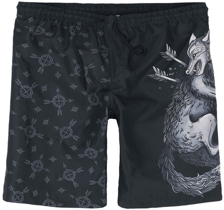 Short de bain  de Black Premium by EMP - Swim Shorts With Wolf Print - S à XXL - pour Homme - noir - Black Premium by EMP