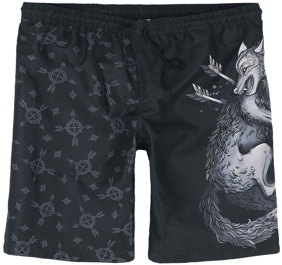 Short de bain  de Black Premium by EMP - Swim Shorts With Wolf Print - S à XXL - pour Homme - noir - Black Premium by EMP