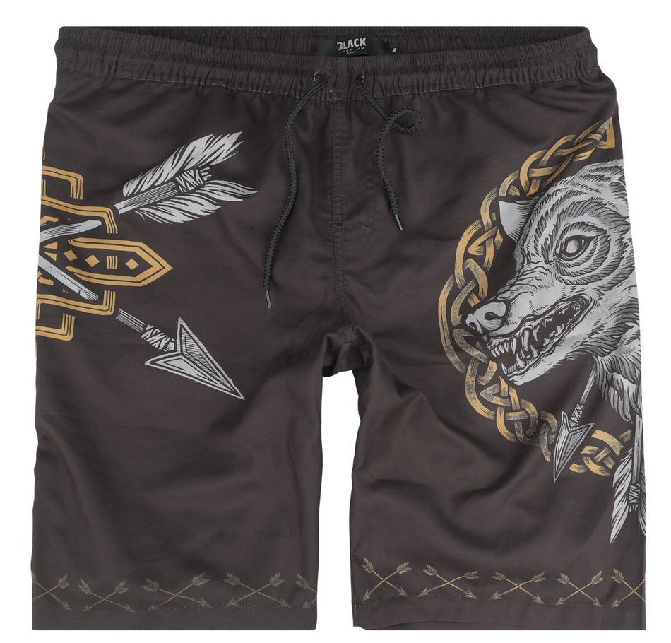 Short de bain  de Black Premium by EMP - Swim Shorts With Arrow and Wolf Print - S à XXL - pour Homme - noir - Black Premium by EMP