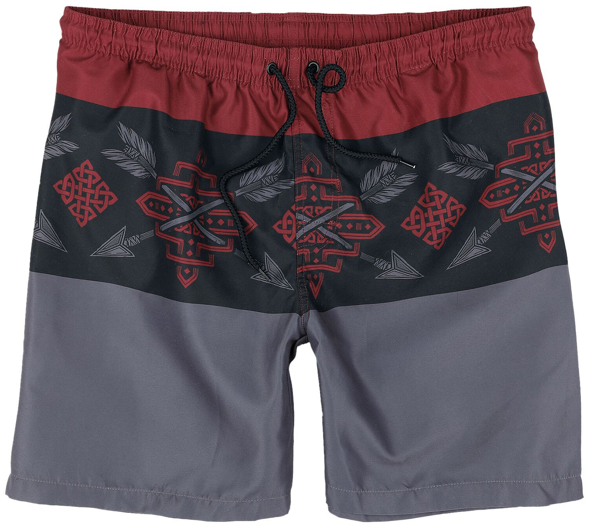 Short de bain  de Black Premium by EMP - Tricolor Swim Shorts with Arrow Print - S à XXL - pour Homme - rouge/noir - Black Premium by EMP