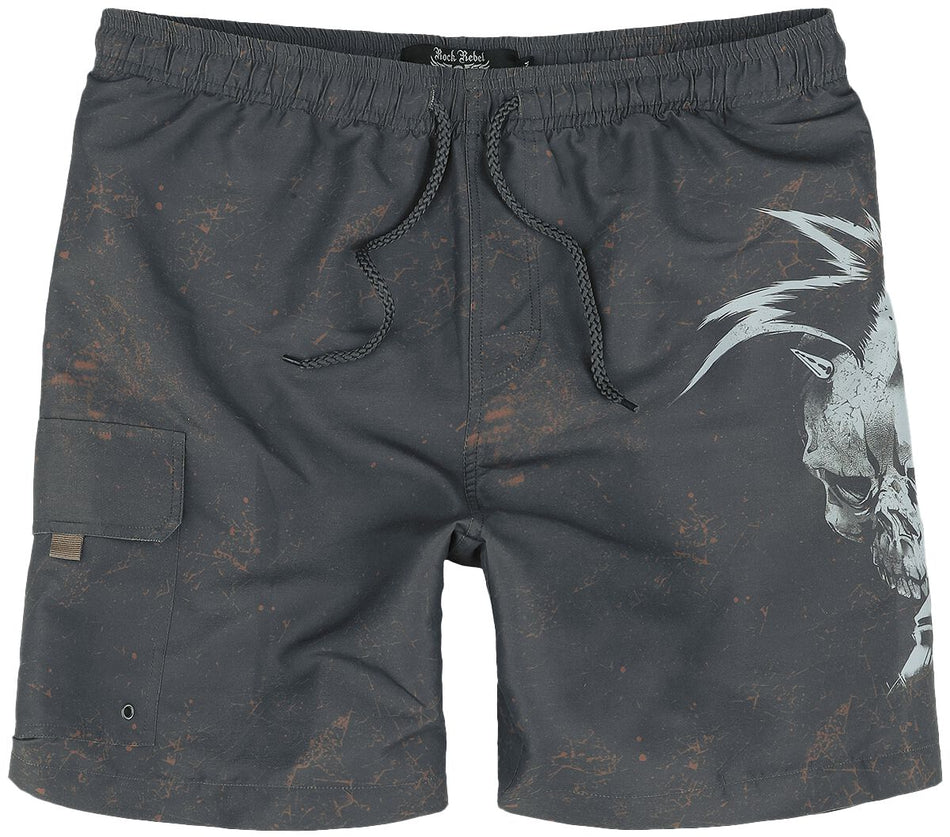 Short de bain  de Rock Rebel by EMP - Rock Skull Swim Shorts - S à XXL - pour Homme - gris foncé - Rock Rebel by EMP