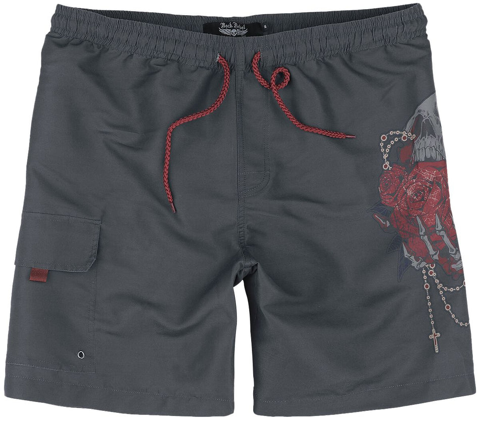 Short de bain  de Rock Rebel by EMP - Swim Shorts With Roses - S à XXL - pour Homme - gris foncé - Rock Rebel by EMP