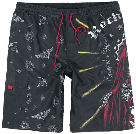 Short de bain  de Rock Rebel by EMP - Swim Shorts With Old School Print - S à XXL - pour Homme - noir - Rock Rebel by EMP