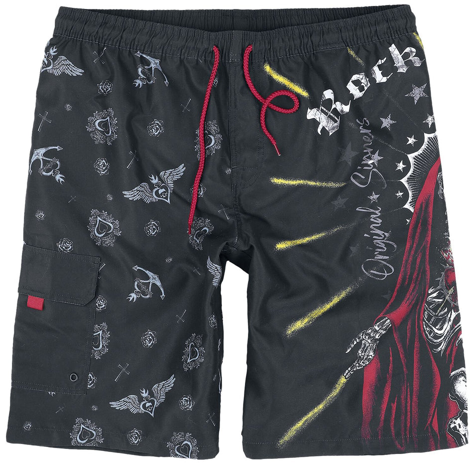 Short de bain  de Rock Rebel by EMP - Swim Shorts With Old School Print - S à XXL - pour Homme - noir - Rock Rebel by EMP