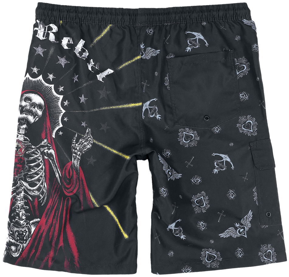 Short de bain  de Rock Rebel by EMP - Swim Shorts With Old School Print - S à XXL - pour Homme - noir - Rock Rebel by EMP - View 2