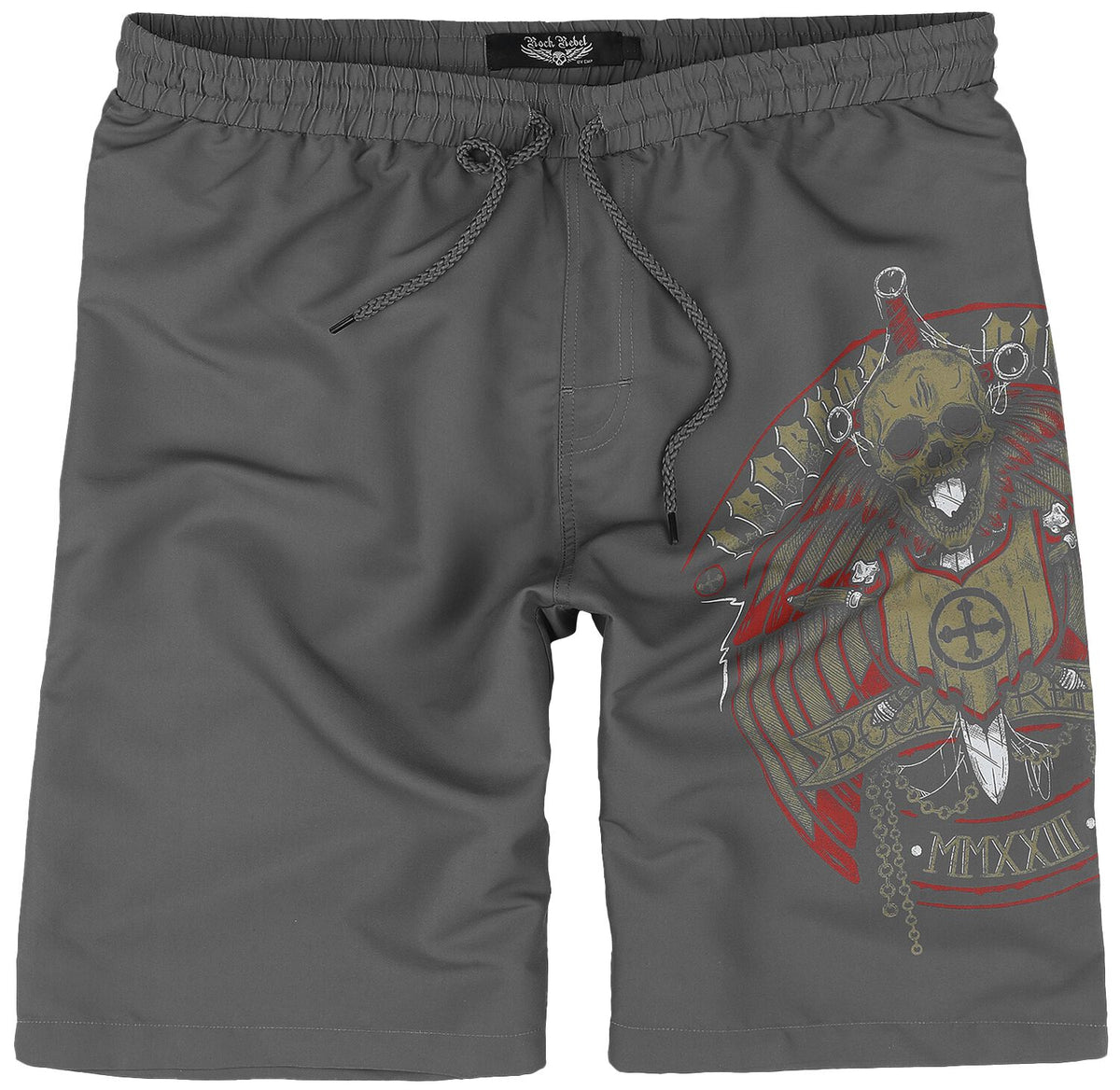 Short de bain  de Rock Rebel by EMP - Swim Shorts With Skull and Sword - S à XL - pour Homme - gris - Rock Rebel by EMP