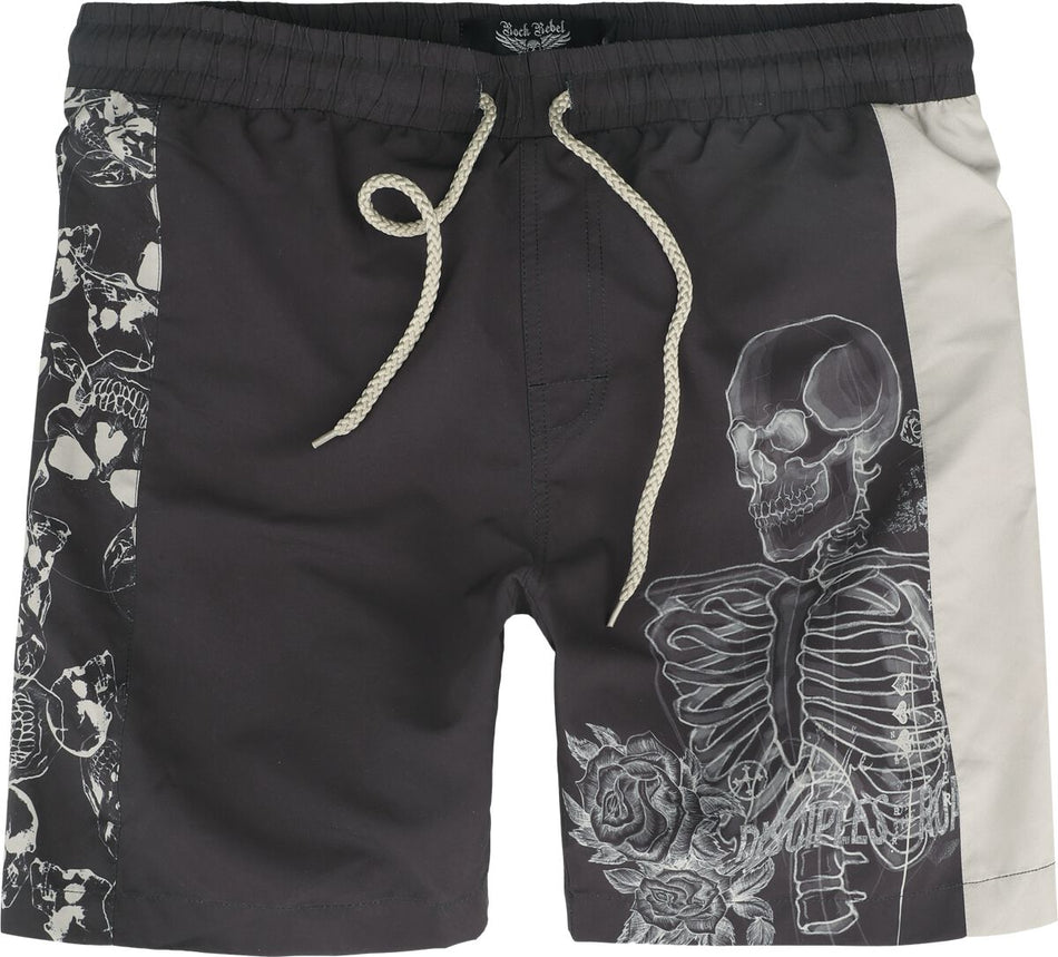 Short de bain  de Rock Rebel by EMP - Short de Bain Imprimé Squelette - S à XXL - pour Homme - gris foncé - Rock Rebel by EMP