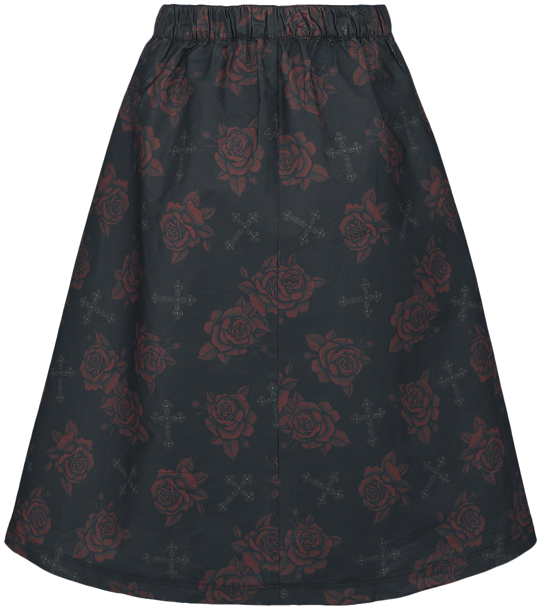 Jupe mi-longue  de Rock Rebel by EMP - Jupe avec roses & croix - S à M - pour Femme - noir - Rock Rebel by EMP - View 2