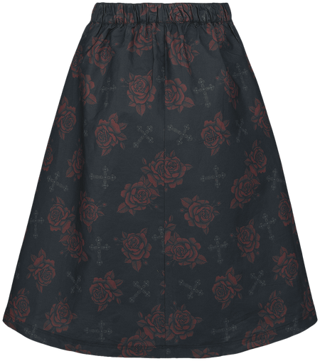 Jupe mi-longue  de Rock Rebel by EMP - Jupe avec roses & croix - S à M - pour Femme - noir - Rock Rebel by EMP - View 2
