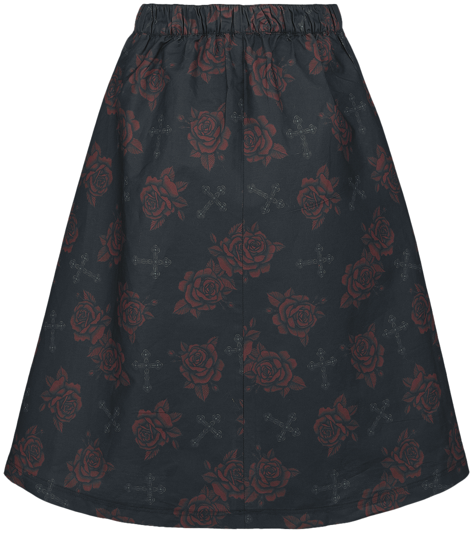 Jupe mi-longue  de Rock Rebel by EMP - Jupe avec roses & croix - S à M - pour Femme - noir - Rock Rebel by EMP - View 2