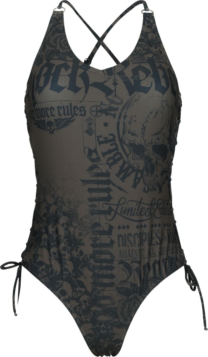 Maillots de bain  de Rock Rebel by EMP - Maillot de bain avec laçages et crânes - S à L - pour Femme - noir - Rock Rebel by EMP