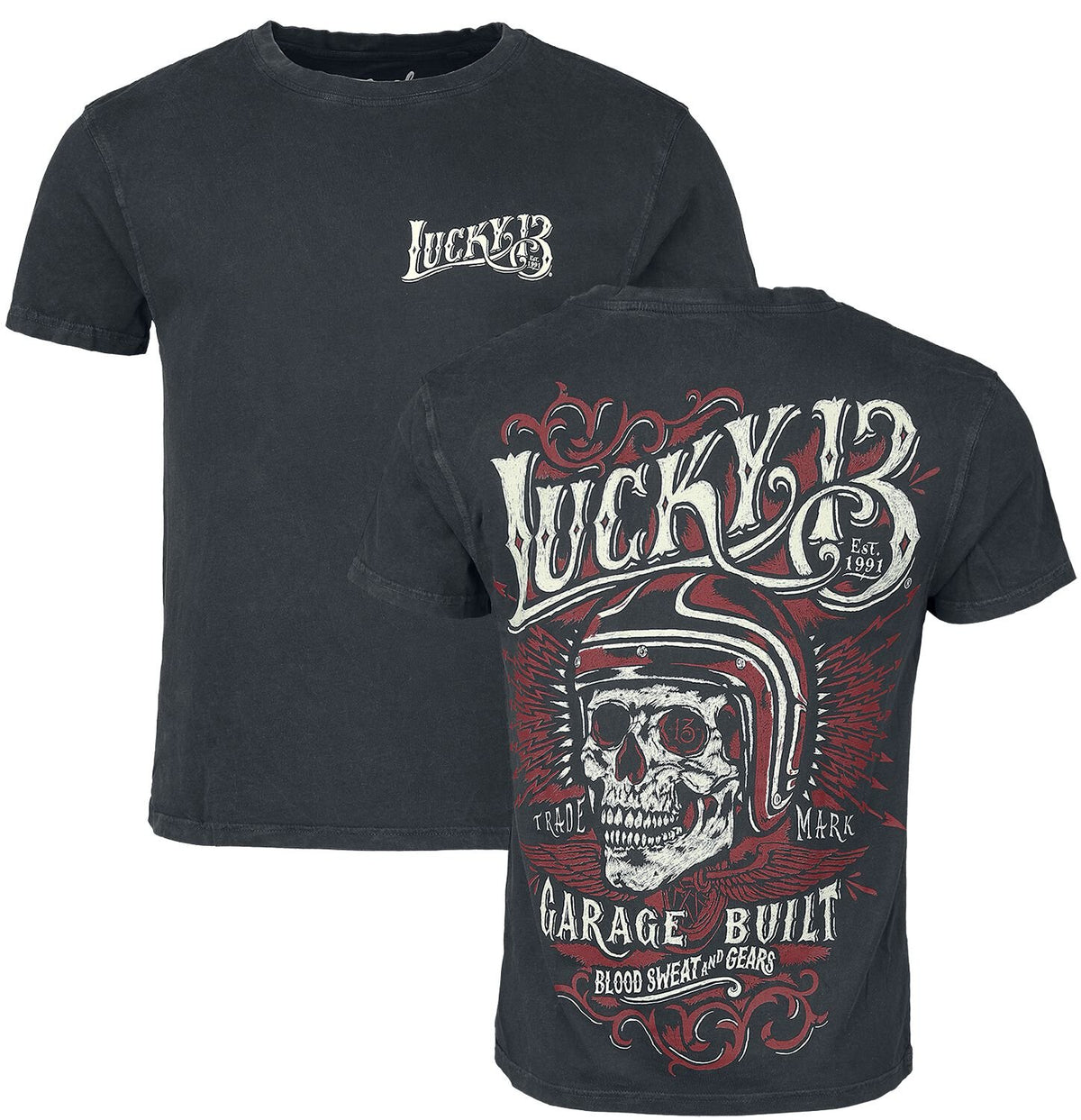 T-Shirt Manches courtes  de Lucky 13 - Skull Built - S à 3XL - pour Homme - noir - Lucky 13