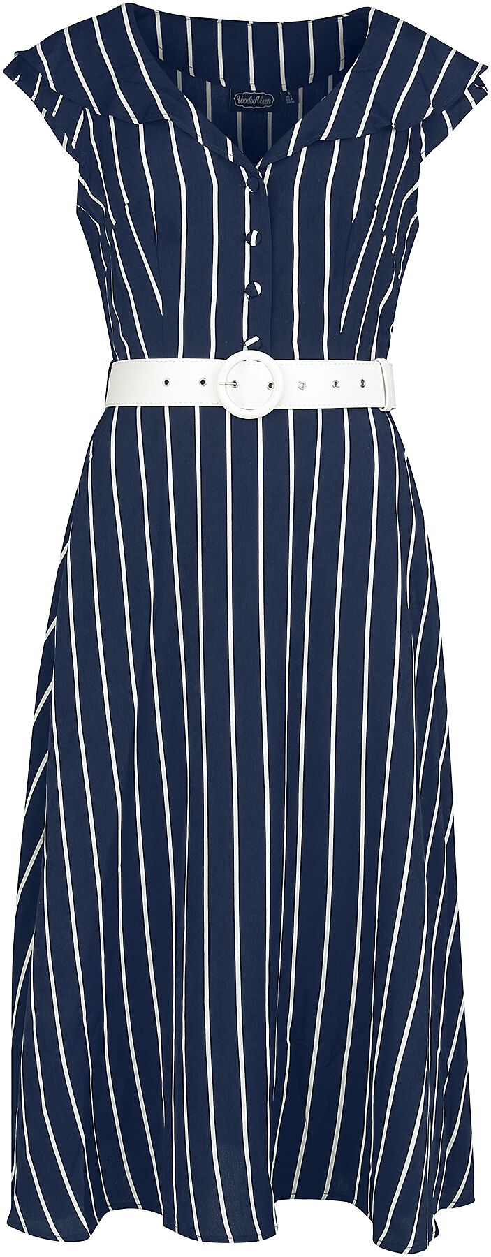 Robe mi-longue Rockabilly de Voodoo Vixen - Robe Rayée Évasée Large Col - XS à 4XL - pour Femme - bleu/blanc - Voodoo Vixen