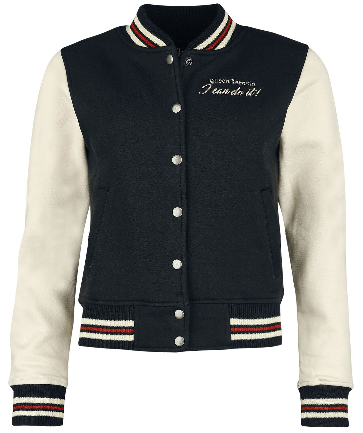 Veste Varsity Rockabilly de Queen Kerosin - Motor Queen - L à XXL - pour Femme - beige/noir - Queen Kerosin
