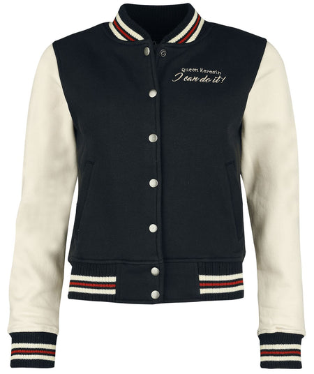 Veste Varsity Rockabilly de Queen Kerosin - Motor Queen - L à XXL - pour Femme - beige/noir - Queen Kerosin