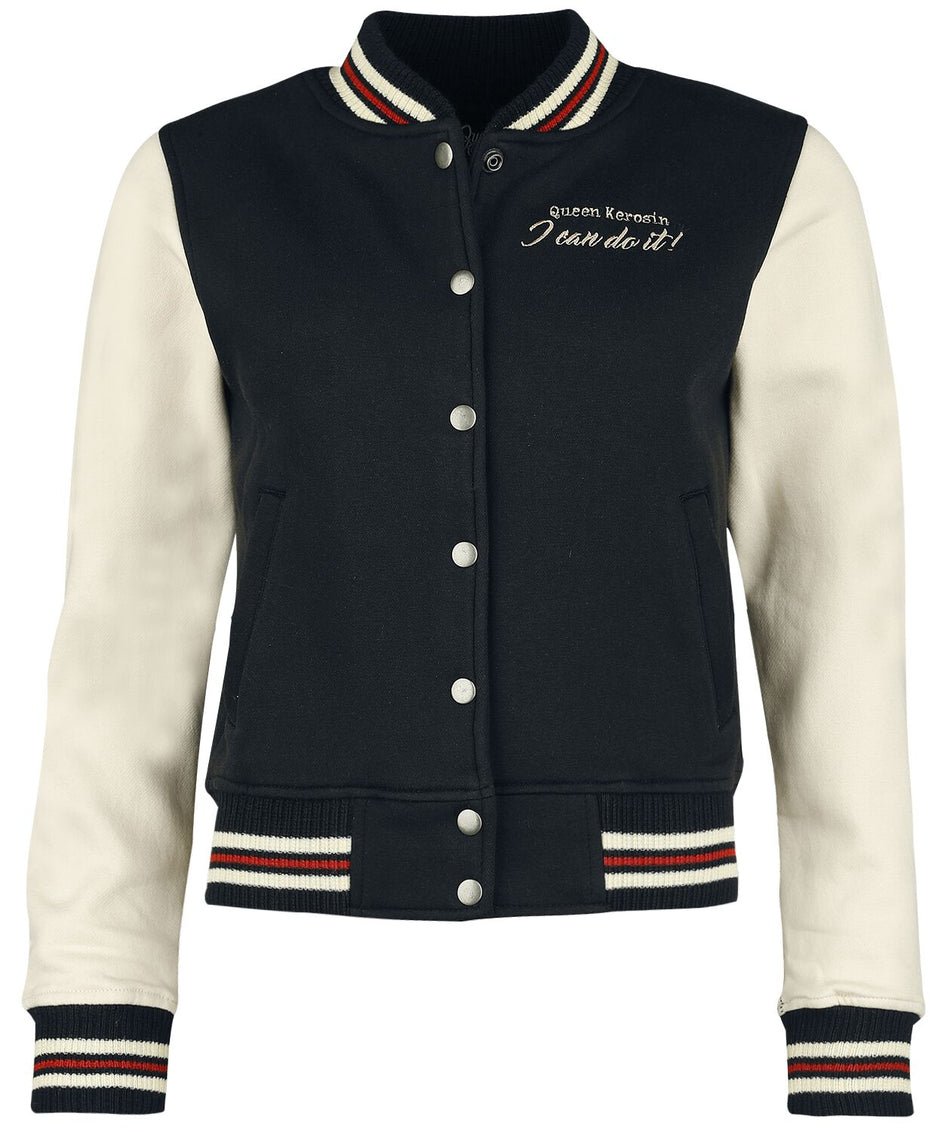 Veste Varsity Rockabilly de Queen Kerosin - Motor Queen - L à XXL - pour Femme - beige/noir - Queen Kerosin