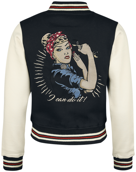 Veste Varsity Rockabilly de Queen Kerosin - Motor Queen - L à XXL - pour Femme - beige/noir - Queen Kerosin - View 2