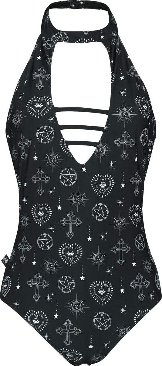 Maillots de bain Gothic de Gothicana by EMP - Maillot de Bain Dos-Nu avec Symboles Mystiques - S à XL - pour Femme - noir - Gothicana by EMP