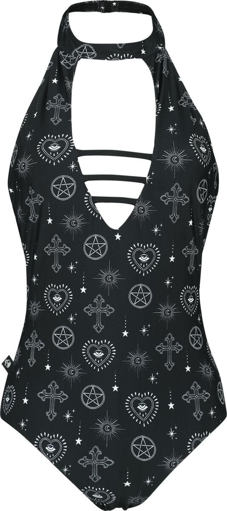 Maillots de bain Gothic de Gothicana by EMP - Maillot de Bain Dos-Nu avec Symboles Mystiques - S à XL - pour Femme - noir - Gothicana by EMP