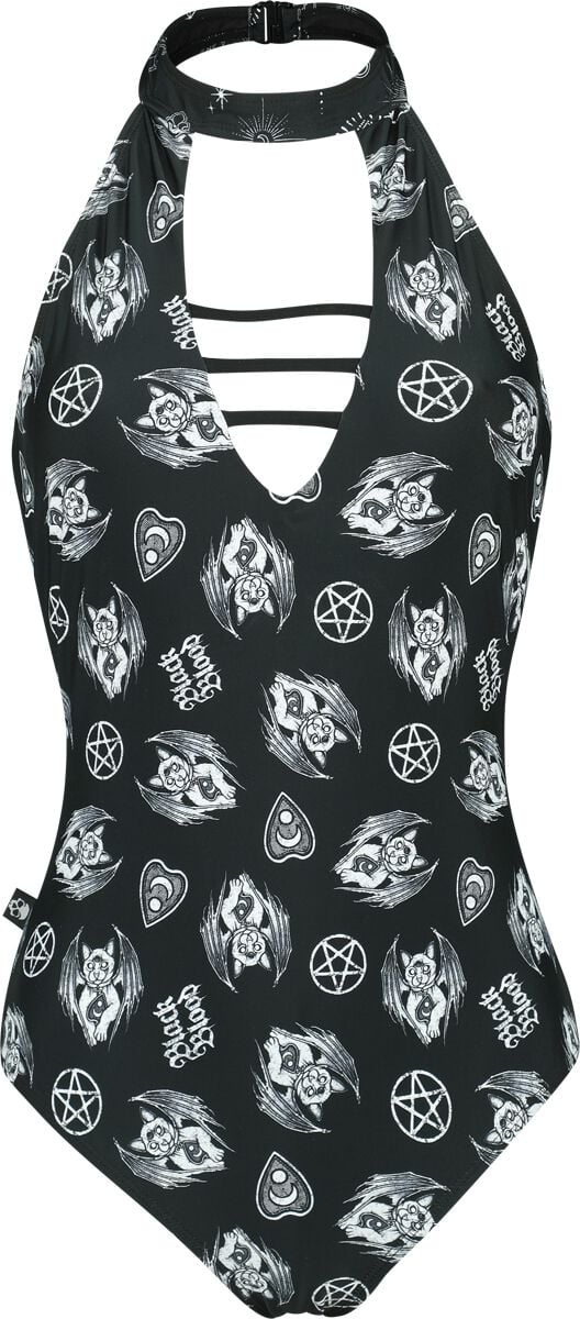 Maillots de bain Gothic de Black Blood by Gothicana - Maillot de Bain Dos-Nu avec Symboles Mystiques - S à XXL - pour Femme - noir - Black Blood by Gothicana