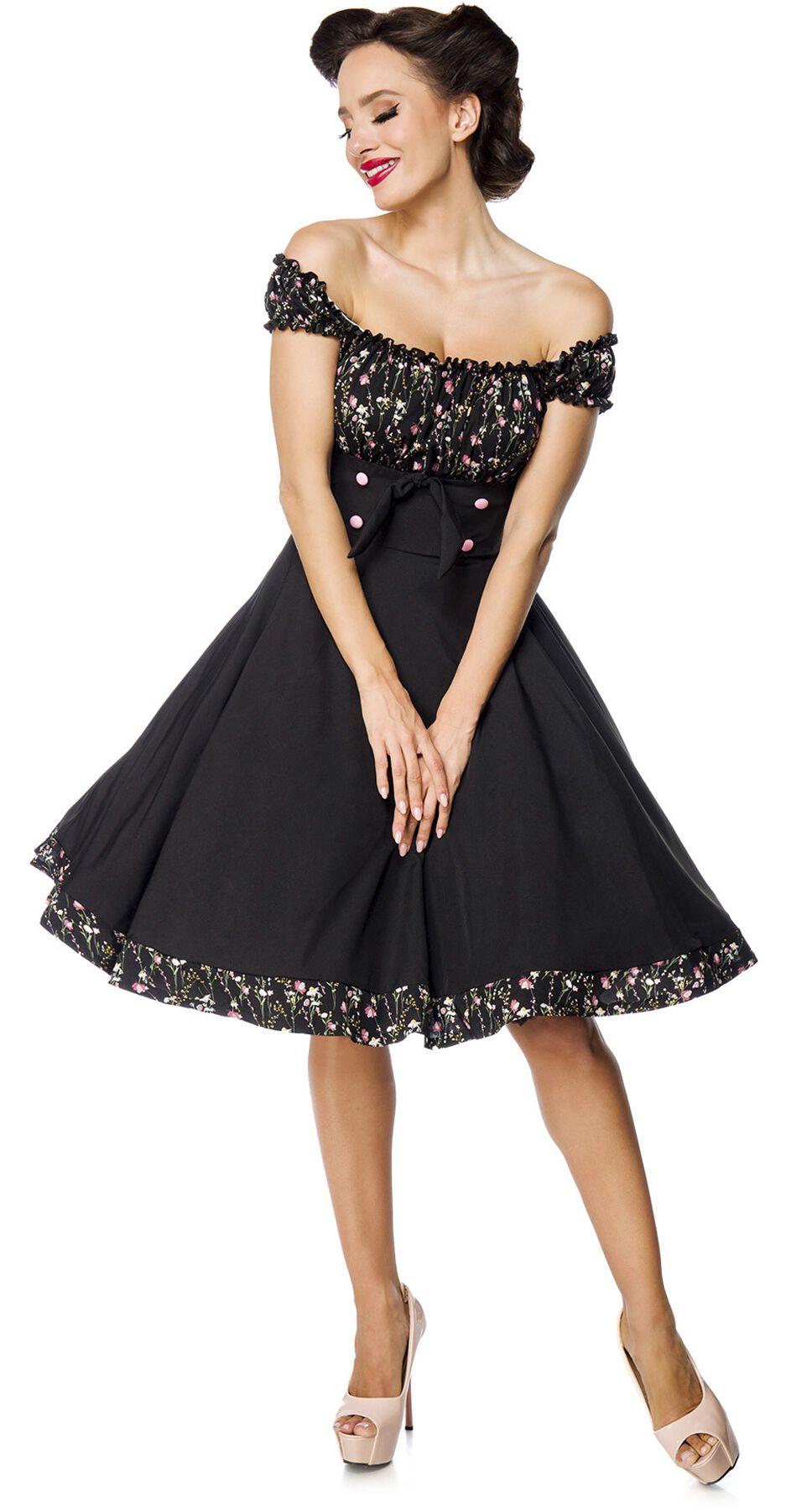 Robe mi-longue Rockabilly de Belsira - Robe Patineuse Avec Épaules Dénudées - S à 4XL - pour Femme - noir - Belsira