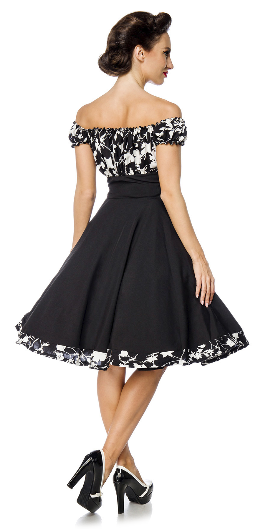 Robe mi-longue Rockabilly de Belsira - Robe Patineuse Avec Épaules Dénudées - M à 4XL - pour Femme - noir/blanc - Belsira - View 2