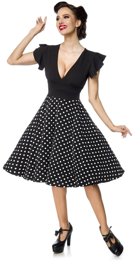 Robe mi-longue Rockabilly de Belsira - Elegantes Retrokleid - S à 3XL - pour Femme - noir/blanc - Belsira