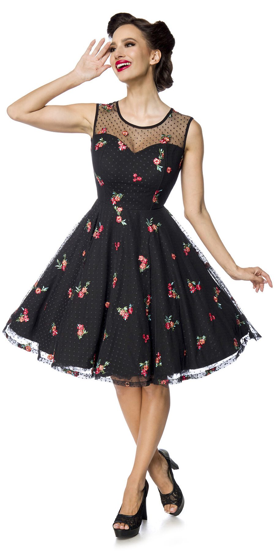 Robe mi-longue Rockabilly de Belsira - Cocktailkleid - XS à M - pour Femme - noir - Belsira