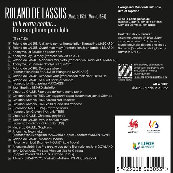 Roland de Lassus : Io Ti Vorria Contar... Transcriptions pour luth - Front Cover