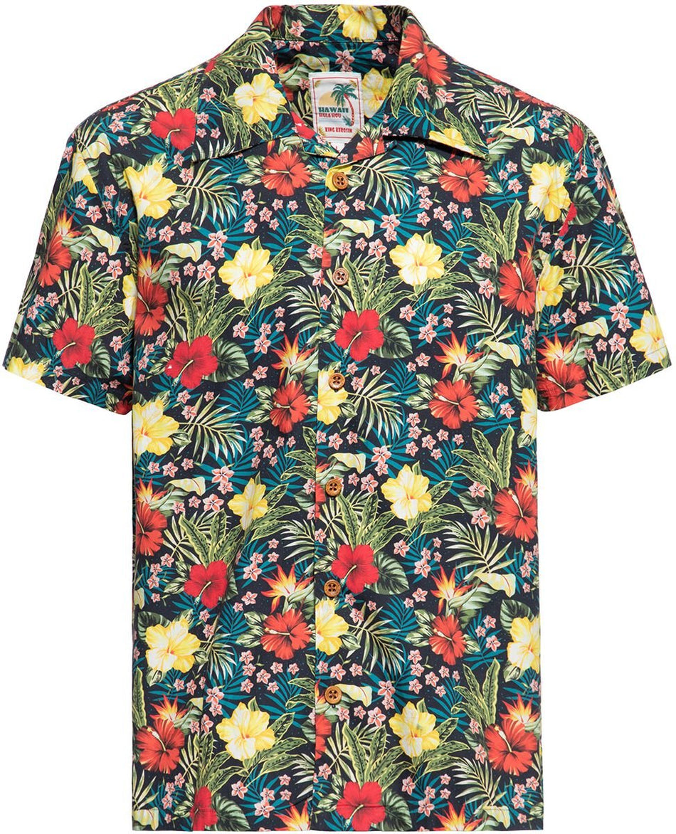 Chemise manches courtes Rockabilly de King Kerosin - Chemise Tropical Hawaiian-style - M à XL - pour Homme - noir - King Kerosin