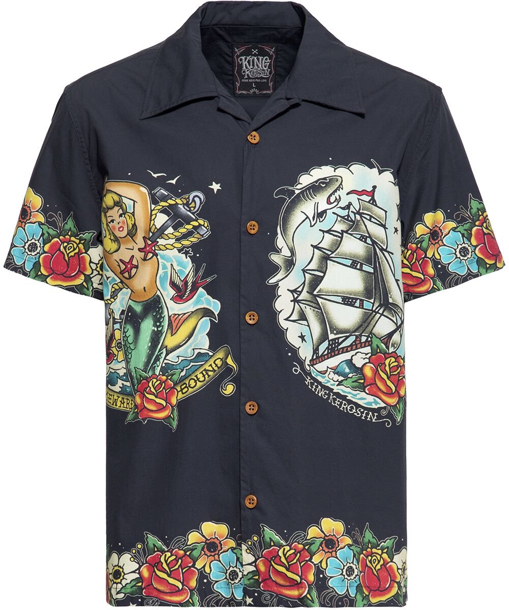 Chemise manches courtes Rockabilly de King Kerosin - Tropical Hawaiian Style Deluxe - M à 5XL - pour Homme - noir - King Kerosin