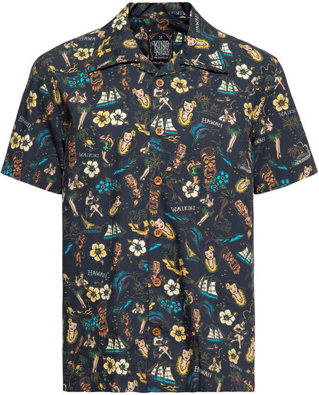 Chemise manches courtes Rockabilly de King Kerosin - Chemise Deluxe Tropical Hawaiian-style - M à 4XL - pour Homme - noir - King Kerosin