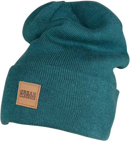 Bonnet  de Urban Classics - Bonnet Long Avec Patch En Cuir - pour Unisexe - pétrole - Urban Classics