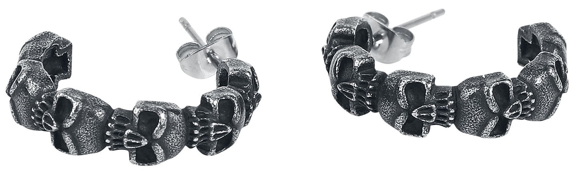 Set de boucles d'oreilles Gothic de etNox - Crânes Noirs - pour Femme - couleur argent - etNox