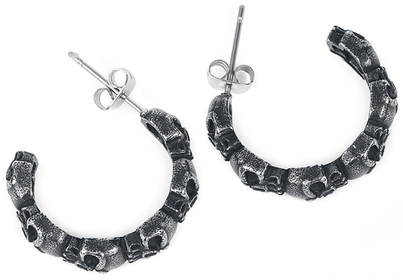 Set de boucles d'oreilles Gothic de etNox - Crânes Noirs - pour Femme - couleur argent - etNox - View 2