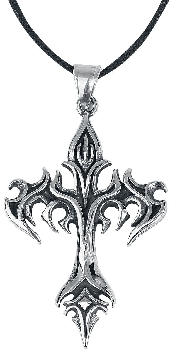 Collier Gothic de etNox hard and heavy - Flammen-Kreuz - pour Unisexe - couleur argent - etNox hard and heavy