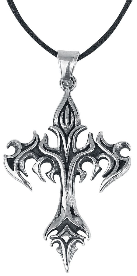 Collier Gothic de etNox hard and heavy - Flammen-Kreuz - pour Unisexe - couleur argent - etNox hard and heavy