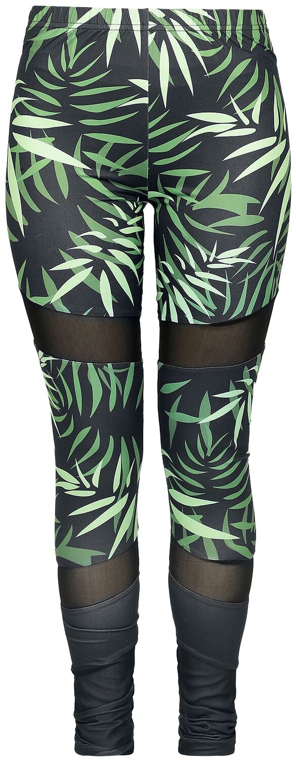 Legging  de RED by EMP - Leggings imprimé bambous & empiècements en mesh - S - pour Femme - noir/vert - RED by EMP