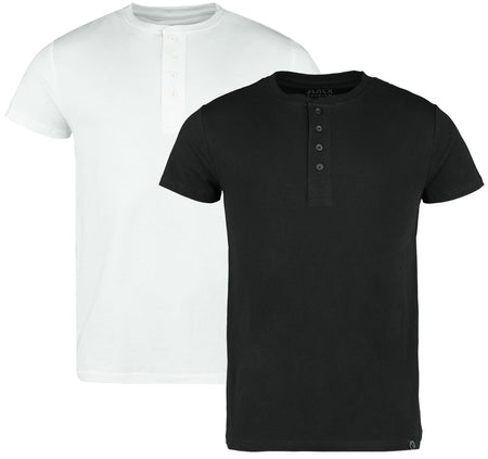 T-Shirt Manches courtes  de Black Premium by EMP - T-shirts Henley - Lot de 2 - S à XXL - pour Homme - noir/blanc - Black Premium by EMP