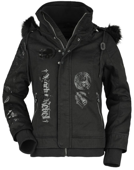 Veste d'hiver  de Rock Rebel by EMP - Manteau avec Impirmés Brillants - S à XXL - pour Femme - noir - Rock Rebel by EMP