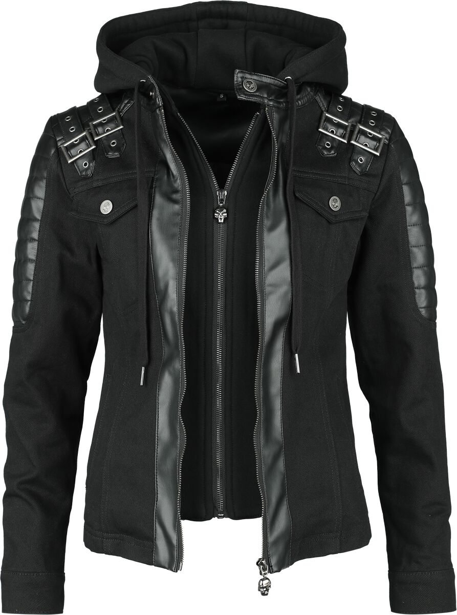 Veste en imitation cuir  de Rock Rebel by EMP - Road Tripping - S à XXL - pour Femme - noir/gris - Rock Rebel by EMP