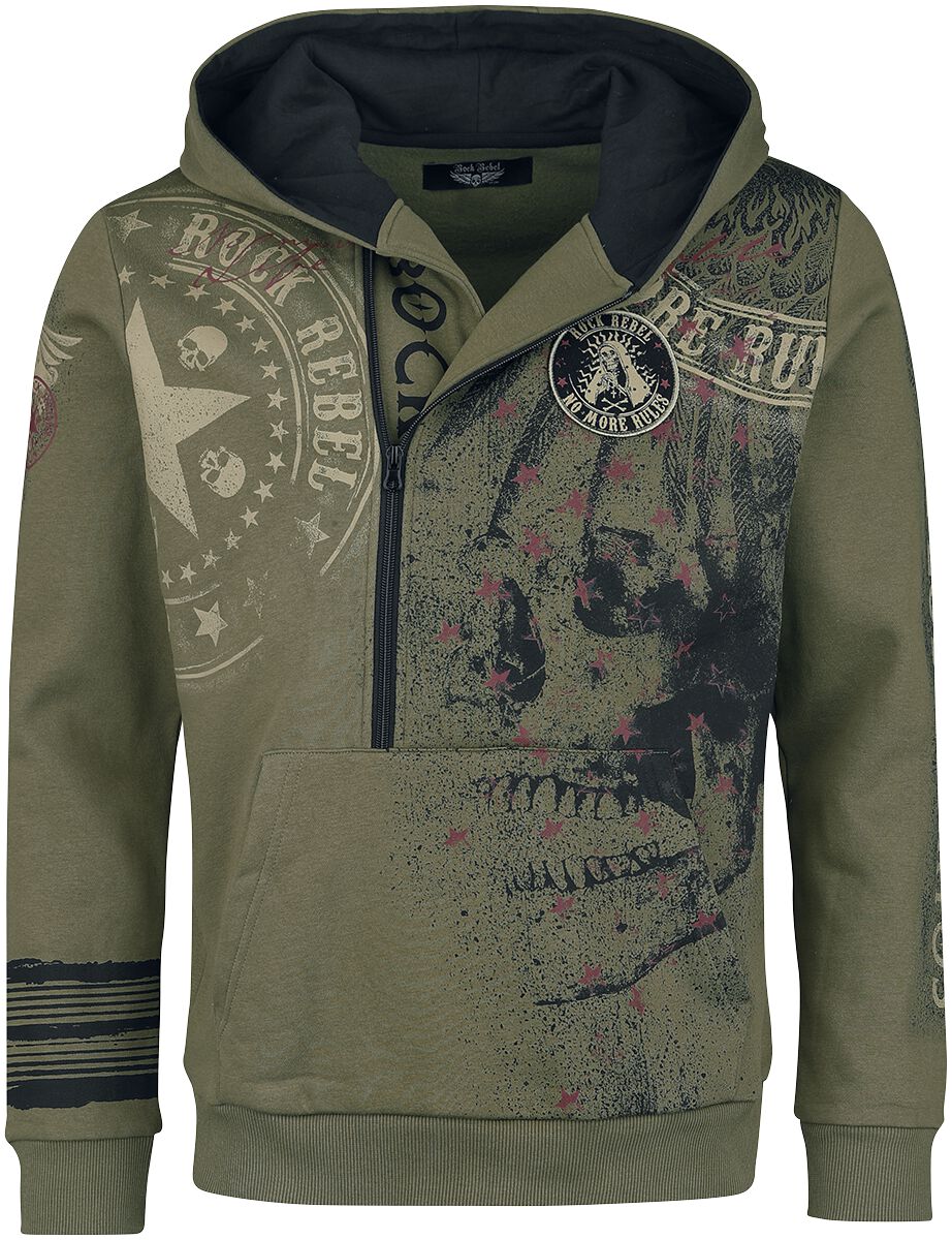 Sweat-shirt à capuche  de Rock Rebel by EMP - Sweat à Capuche Imprimé Crâne - M - pour Homme - olive - Rock Rebel by EMP