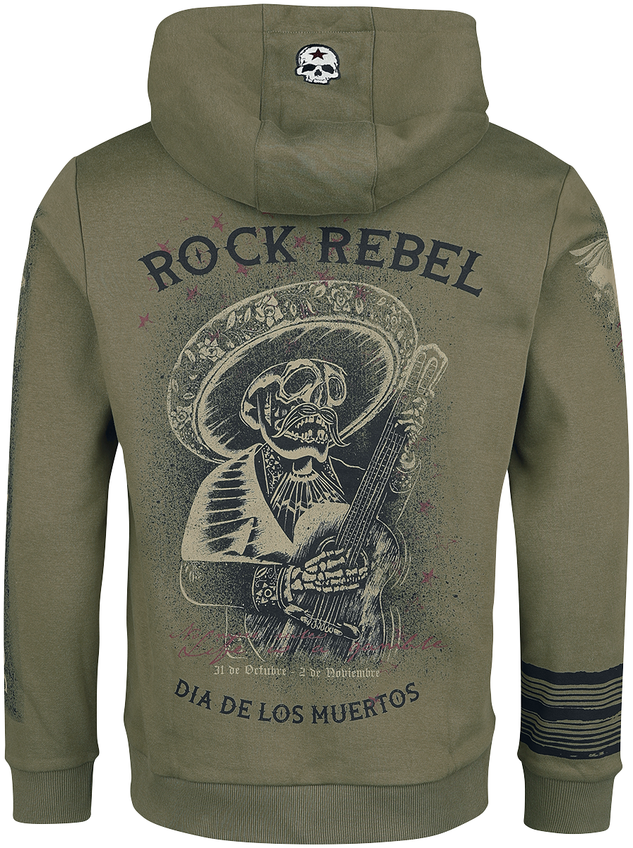 Sweat-shirt à capuche  de Rock Rebel by EMP - Sweat à Capuche Imprimé Crâne - M - pour Homme - olive - Rock Rebel by EMP - View 2