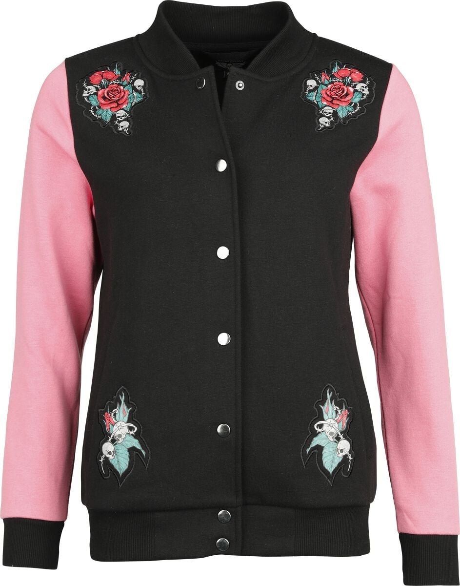 Veste Varsity Rockabilly de Rock Rebel by EMP - Veste Teddy - Imprimé Crânes - S à L - pour Femme - noir/rose - Rock Rebel by EMP