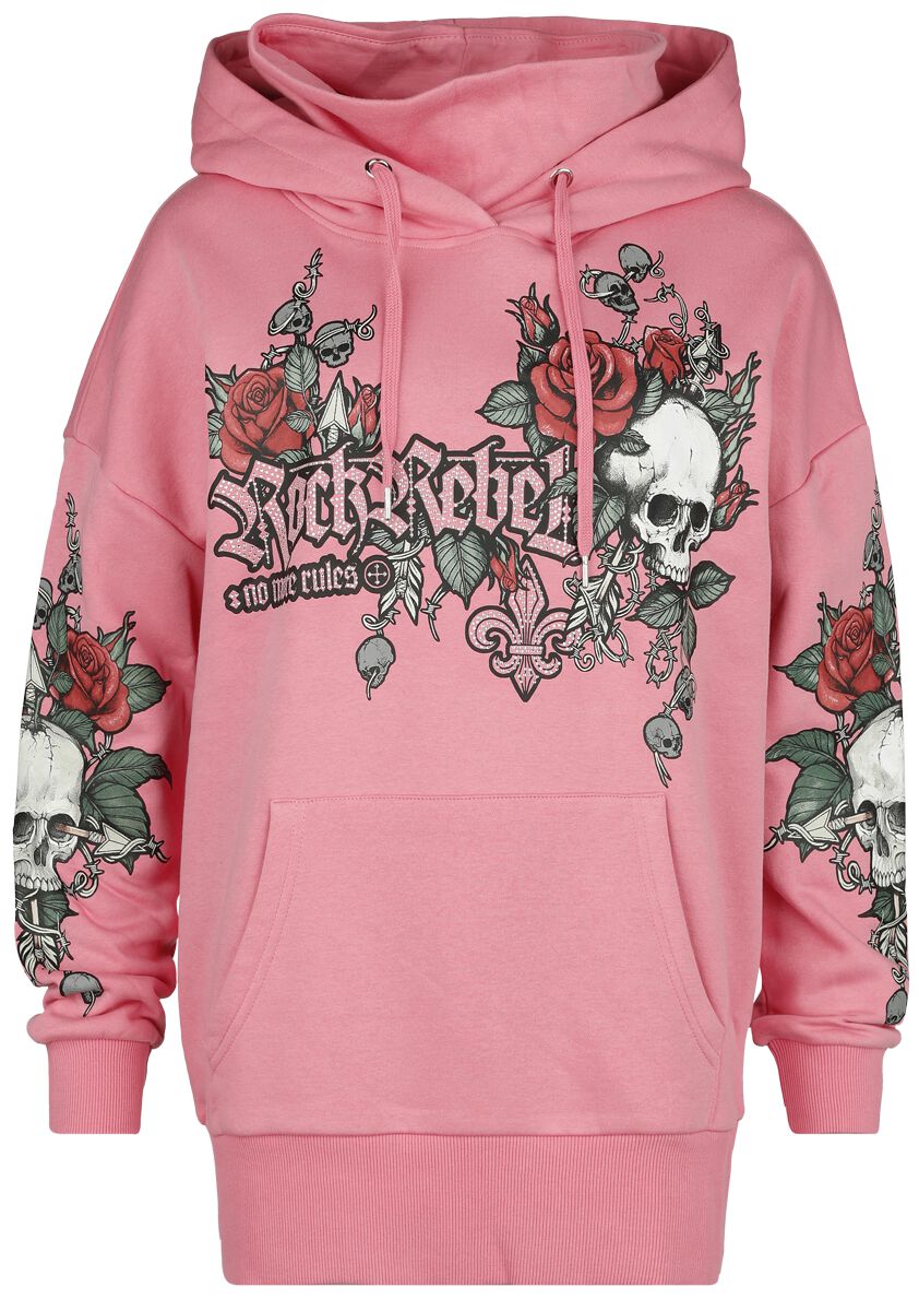 Sweat-shirt à capuche  de Rock Rebel by EMP - Sweat à Capuche avec imprimés & strass - S à XXL - pour Femme - rose - Rock Rebel by EMP