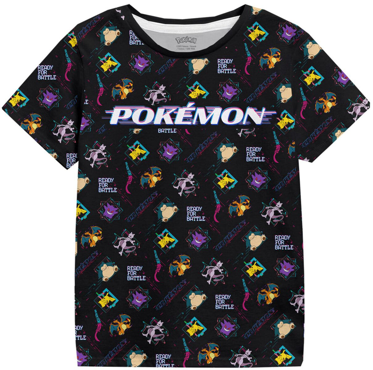 T-Shirt Manches courtes Gaming de Pokémon - Enfants - Distortion - 104 à 116 - pour Unisexe - noir - Pokémon
