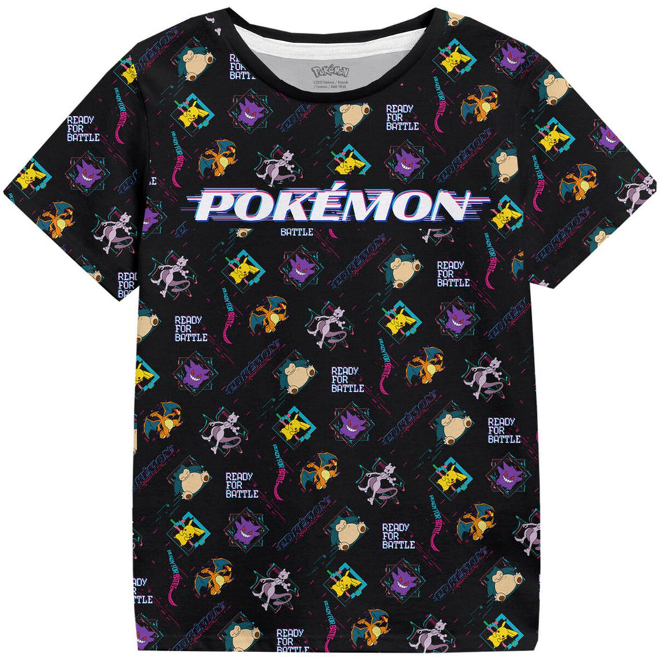 T-Shirt Manches courtes Gaming de Pokémon - Enfants - Distortion - 104 à 116 - pour Unisexe - noir - Pokémon