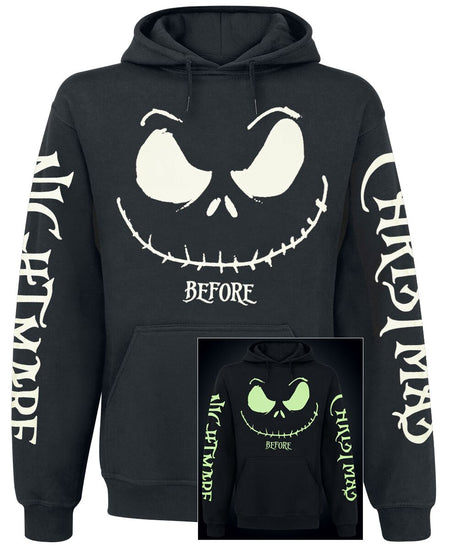 Sweat-shirt à capuche Disney de L'Étrange Noël De Monsieur Jack - Tête Jack - Brille dans le noir - S à XXL - pour Homme - noir - L'Étrange Noël De Monsieur Jack