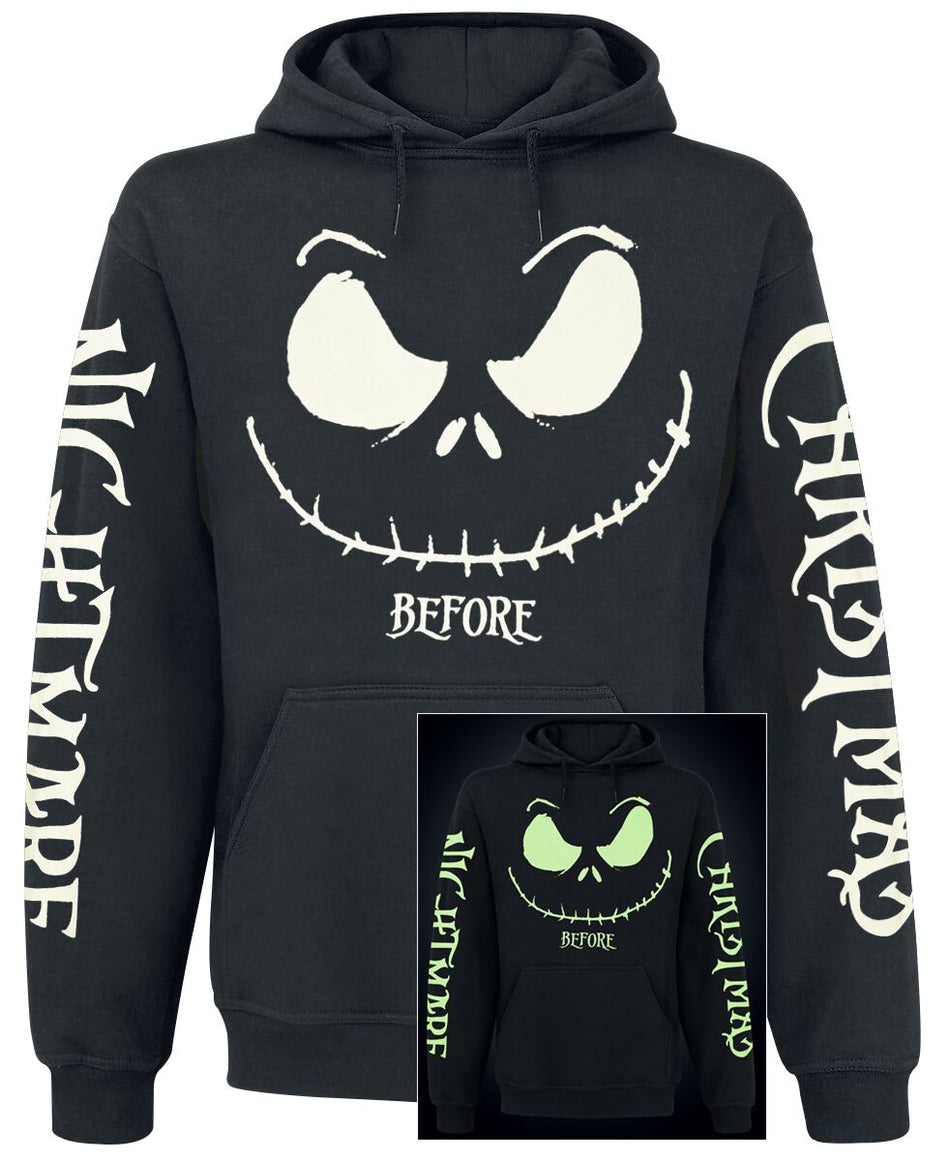 Sweat-shirt à capuche Disney de L'Étrange Noël De Monsieur Jack - Tête Jack - Brille dans le noir - S à XXL - pour Homme - noir - L'Étrange Noël De Monsieur Jack